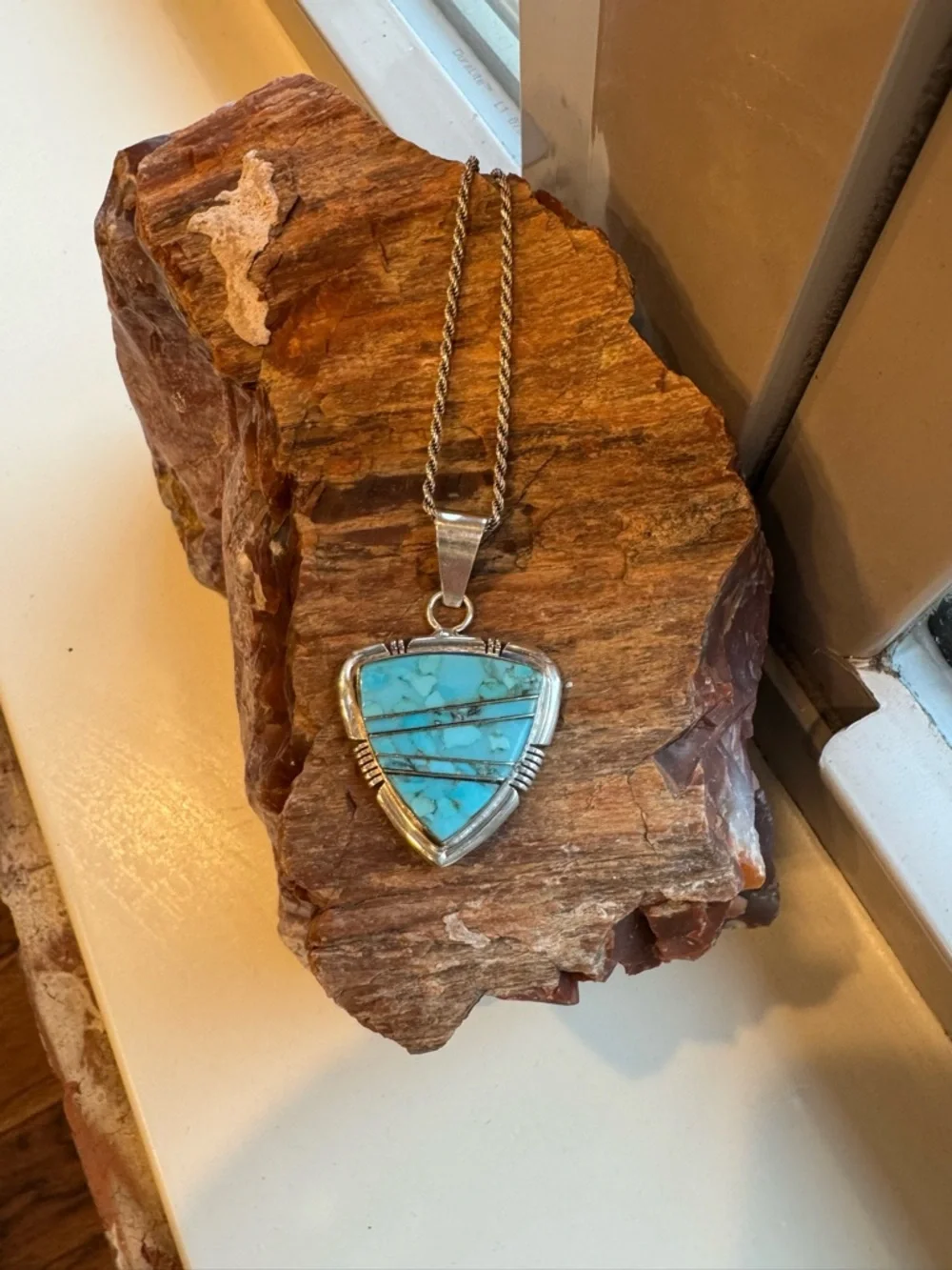 💥 For Traci! Navajo Artisan Steve Francisco 925 Turquoise Inlay Pendant Necklace - Picture 9 of 16